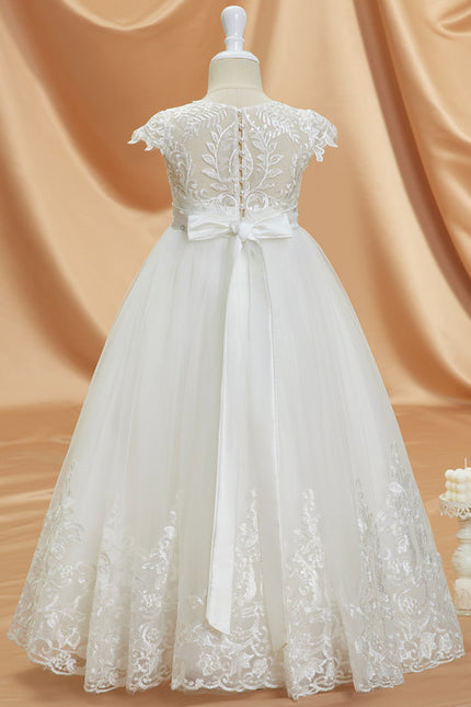 Robe Trapèze Blanche Dentelle Mariage Fille - gallery 5