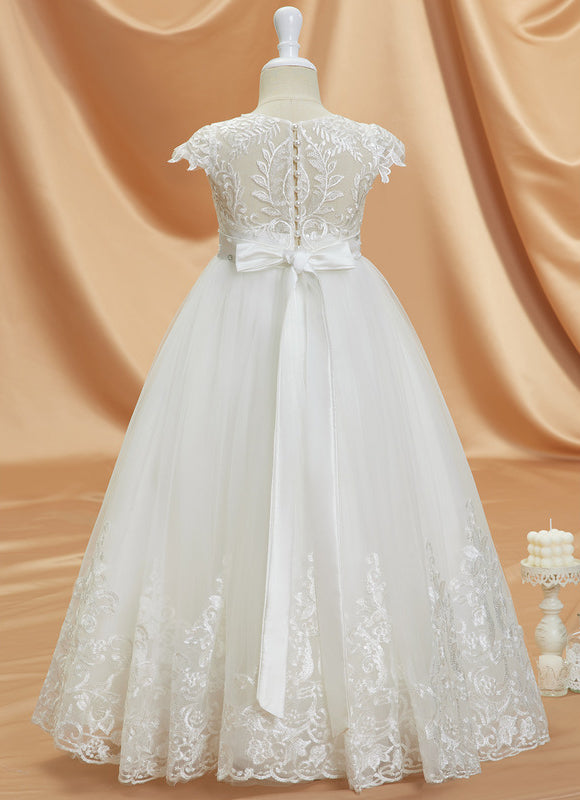 Robe Trapèze Blanche Dentelle Mariage Fille - gallery 5