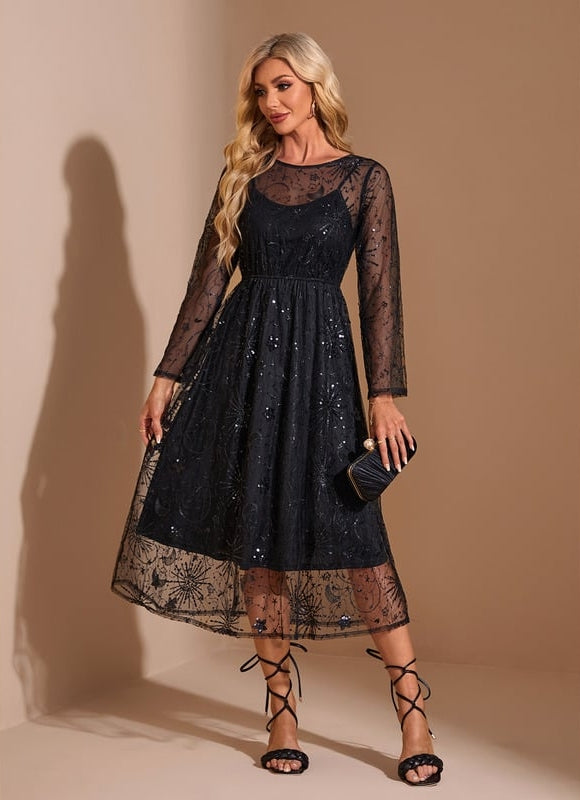 Robe Trapèze Noir Étoilé Chic - gallery 1