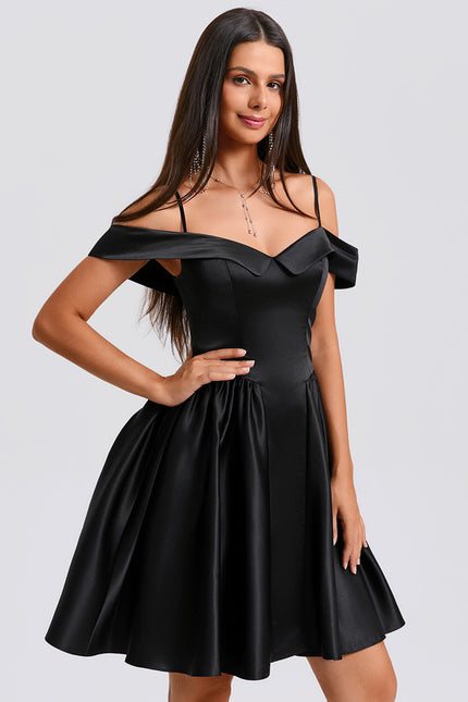Robe Trapèze Satinée Ébène - gallery 3