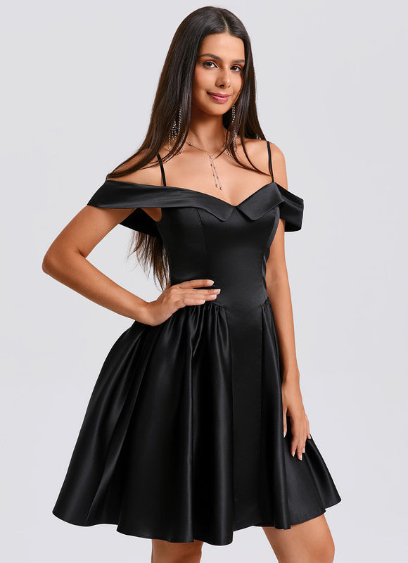 Robe Trapèze Satinée Ébène - gallery 3