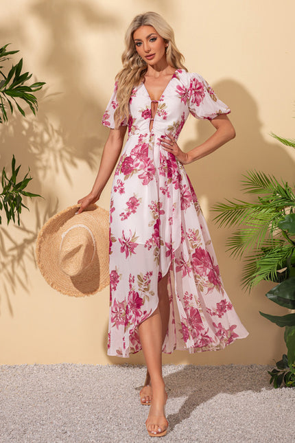 Robe Trapèze Nuit Fleurie Asymétrique - gallery 7