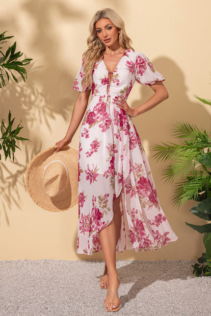 Robe Trapèze Nuit Fleurie Asymétrique - gallery 7