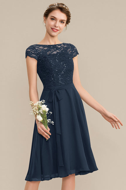 Robe Trapèze Bleu Marine Dentelle