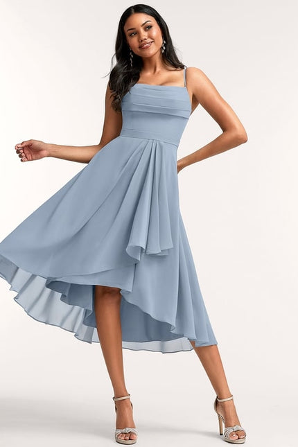 Robe Trapèze Mousseline Céleste