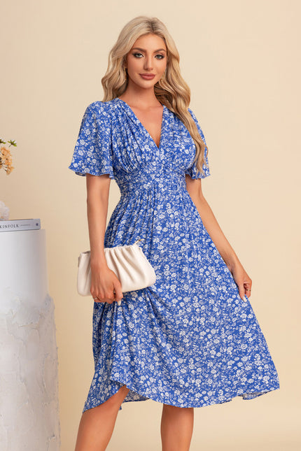 Robe Trapèze Bleu Floral Midi - gallery 5