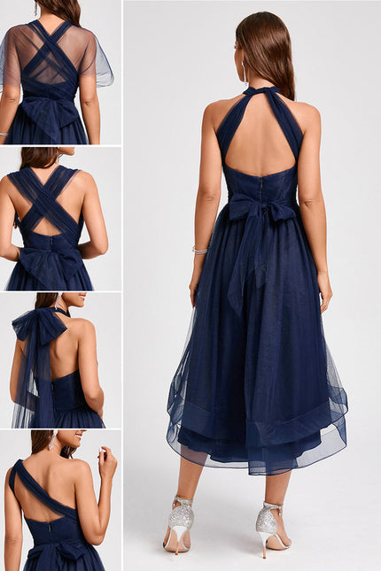 Robe Trapèze Élégance Marine Tulle - gallery 1