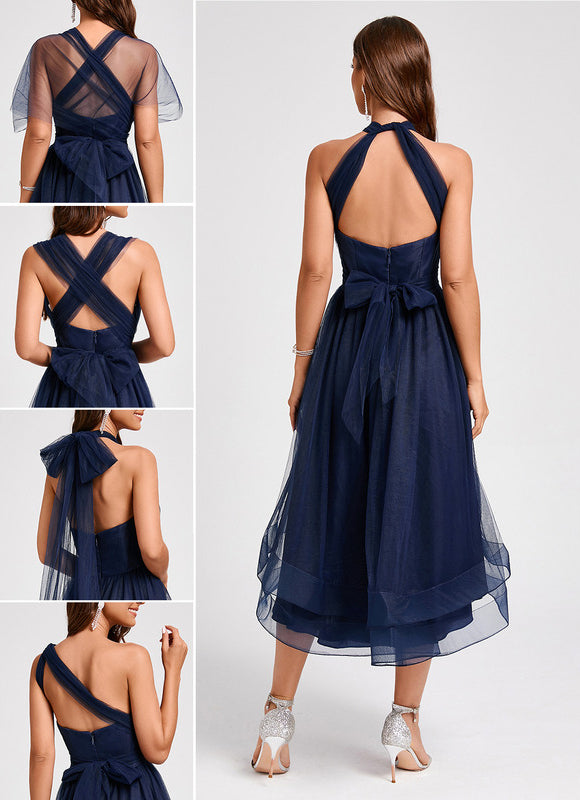 Robe Trapèze Élégance Marine Tulle - gallery 1