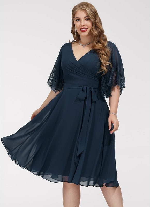Robe Trapèze Bleue Marine Dentelle Mousseline - gallery 9