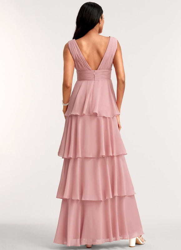 Robe Trapèze Longue Beige Élégante - gallery 3
