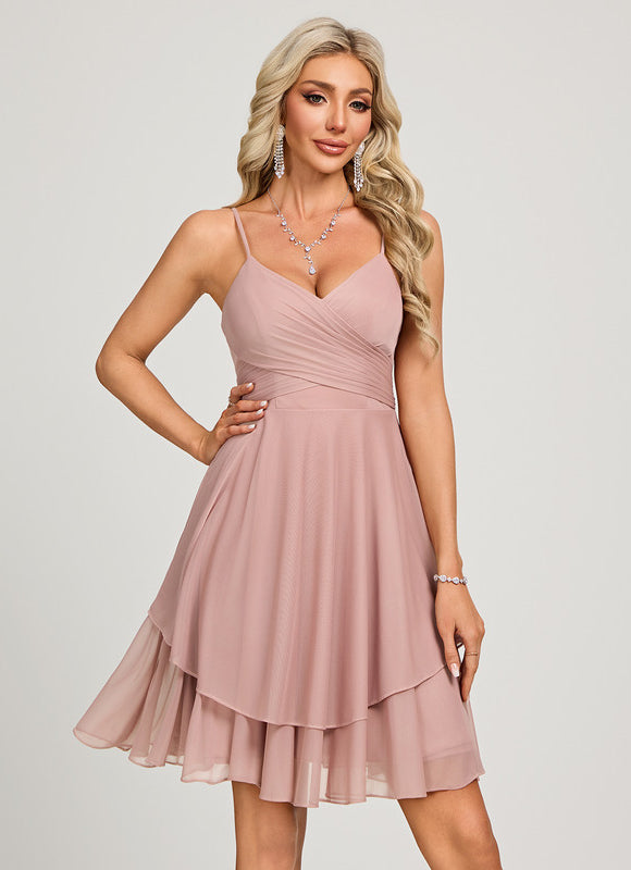 Robe Trapèze Rose Pastel Plissée - gallery 4