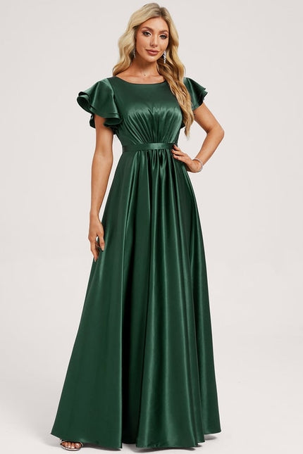 Robe Trapèze Éclat Vert Satiné - gallery 1