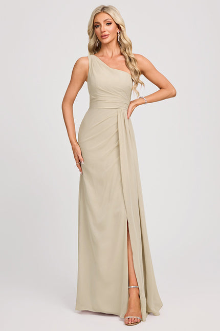 Robe Trapèze Asymétrique Beige - gallery 2