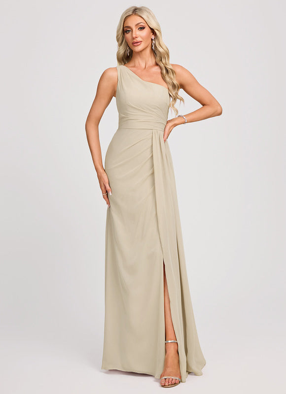Robe Trapèze Asymétrique Beige - gallery 2