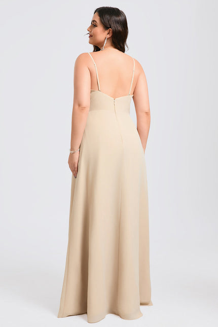 Robe Trapèze Longue Beige Élégante - gallery 9