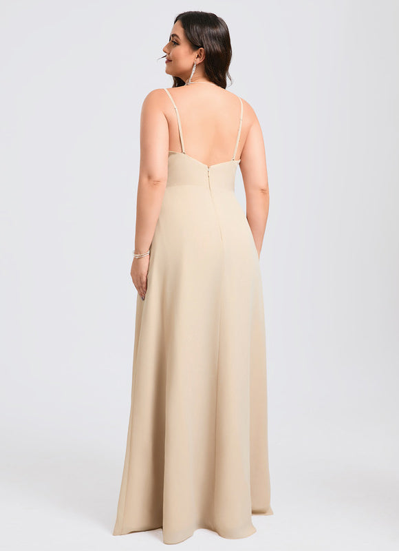 Robe Trapèze Longue Beige Élégante - gallery 9