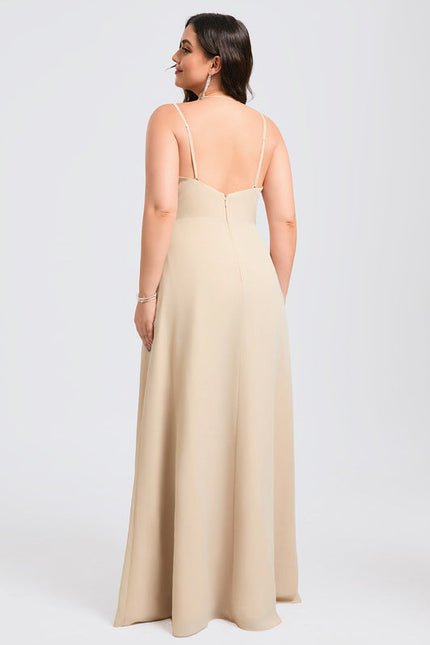 Robe Trapèze Longue Beige Élégante - gallery 9