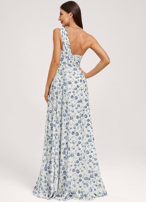 Robe Trapèze Asymétrique Beige - gallery 5