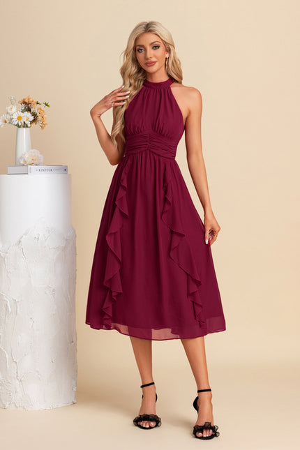 Robe Trapèze Cerise Volants