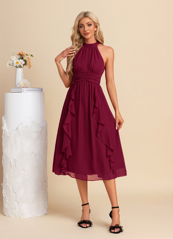 Robe Trapèze Cerise Volants
