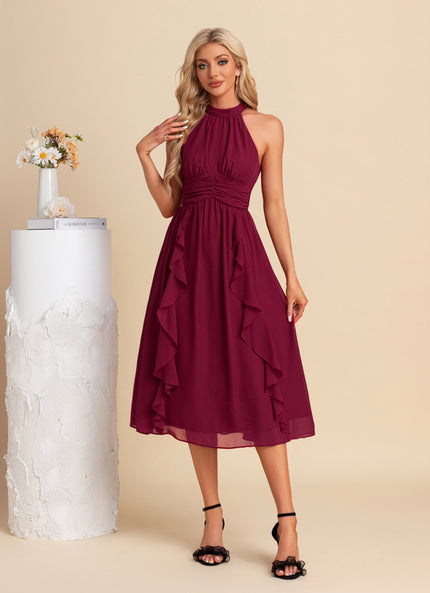 Robe Trapèze Cerise Volants