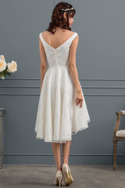 Robe Trapèze Ivoire Dentelle Dentelle Ballgown Avec Nœud - gallery 4