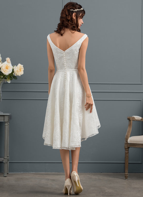 Robe Trapèze Ivoire Dentelle Dentelle Ballgown Avec Nœud - gallery 4