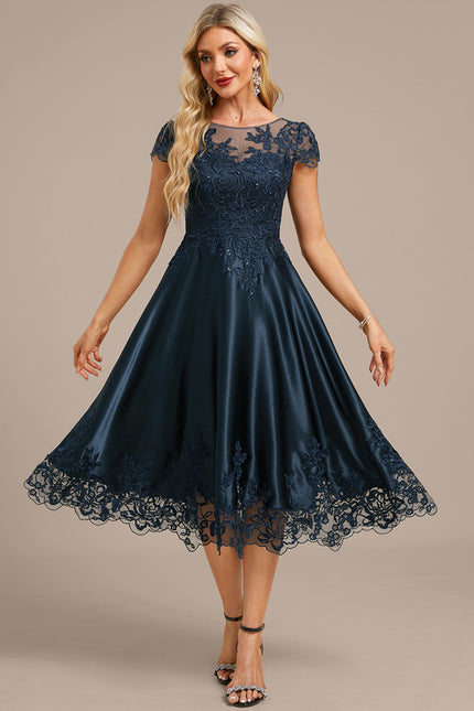 Robe Trapèze Satinée Marine Étoilée - gallery 3