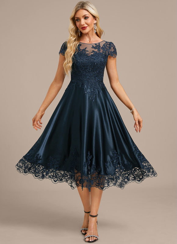 Robe Trapèze Satinée Marine Étoilée - gallery 3