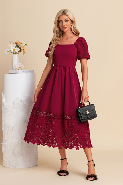 Robe Trapèze Rouge Dentelle Élégante - gallery 5
