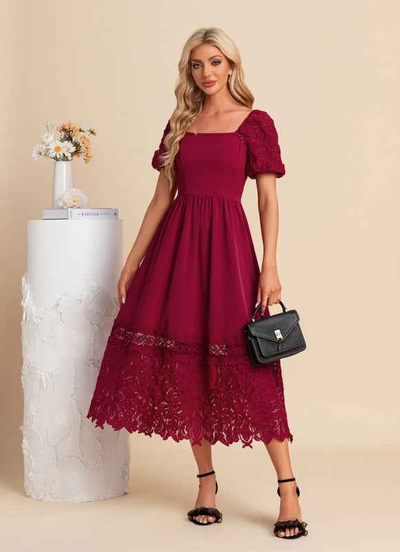 Robe Trapèze Rouge Dentelle Élégante - gallery 5