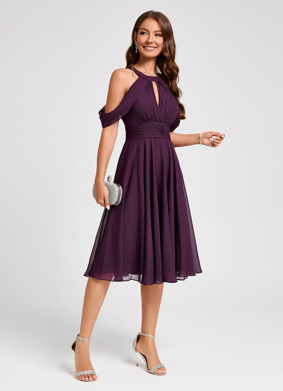 Robe Trapèze Chic Mousseline Violet - gallery 7