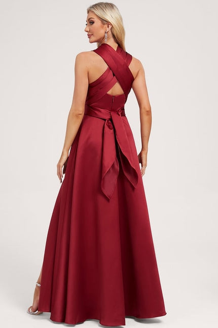 Robe Trapèze Satin Rouge Profond - gallery 4