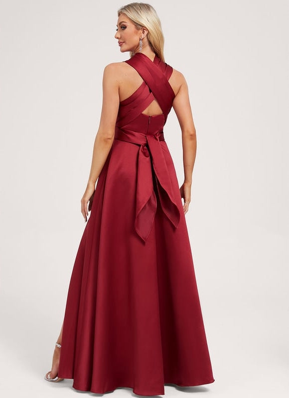 Robe Trapèze Satin Rouge Profond - gallery 4