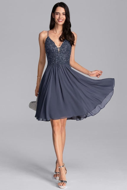 Robe Trapèze Gris Chiffon Élégant - gallery 1