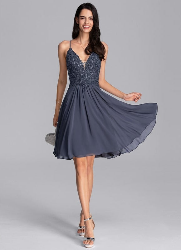 Robe Trapèze Gris Chiffon Élégant - gallery 1