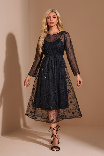 Robe Trapèze Noir Étoilé Chic - gallery 5