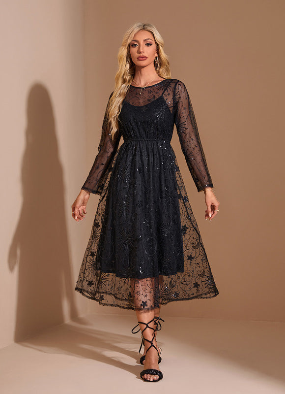 Robe Trapèze Noir Étoilé Chic - gallery 5
