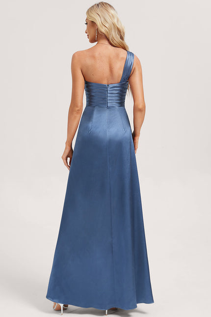 Robe Trapèze Bleu Satiné Élégant - gallery 4