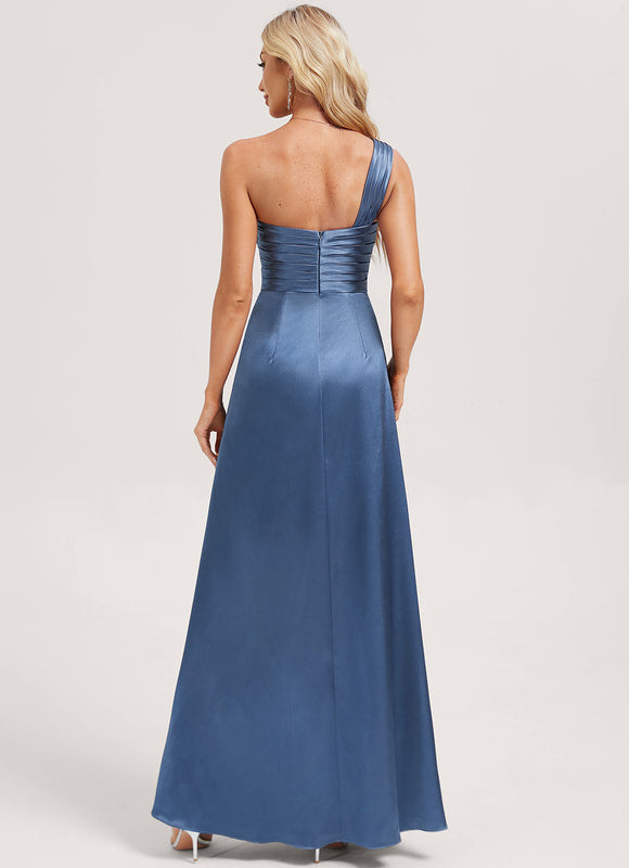 Robe Trapèze Bleu Satiné Élégant - gallery 4