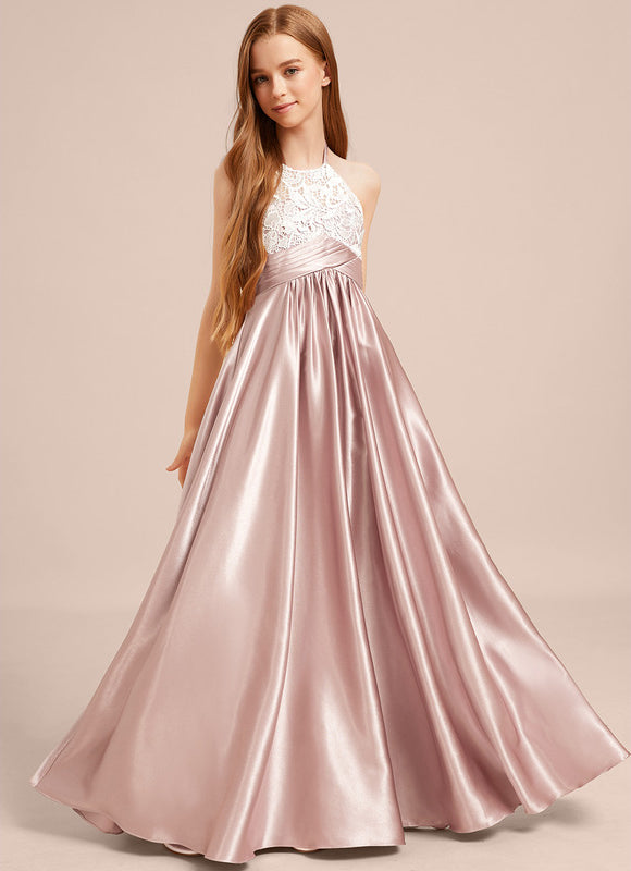 Robe Trapèze Halter Satinée Rose - gallery 3