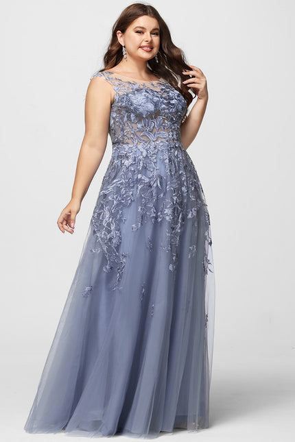 Robe Trapèze Bleu Pastel Soirée Longue En Tulle And Dentelle - gallery 7