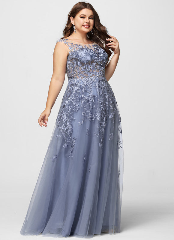 Robe Trapèze Bleu Pastel Soirée Longue En Tulle And Dentelle - gallery 7