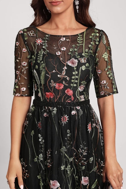 Robe Trapèze Noire À Fleurs - gallery 4