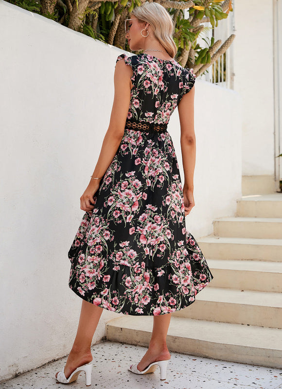 Robe Trapèze Fleur Noire Élégante - gallery 4