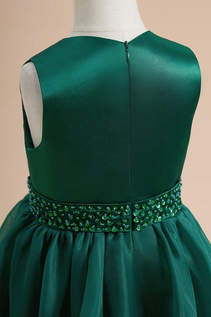 Robe Trapèze Vert Émeraude Mousseline Et Satin - gallery 5