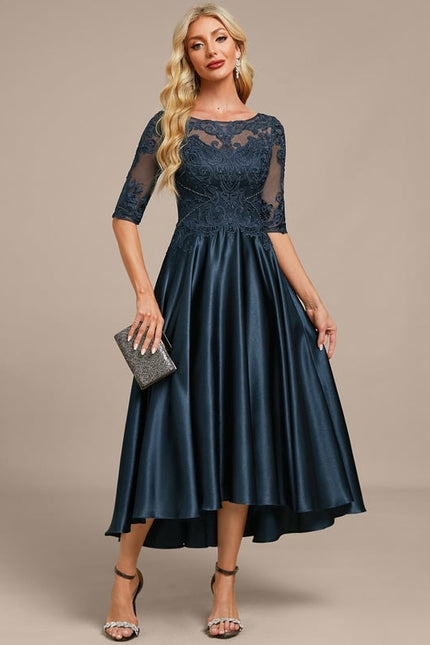 Robe Trapèze Élégance Marine Satinée - gallery 4