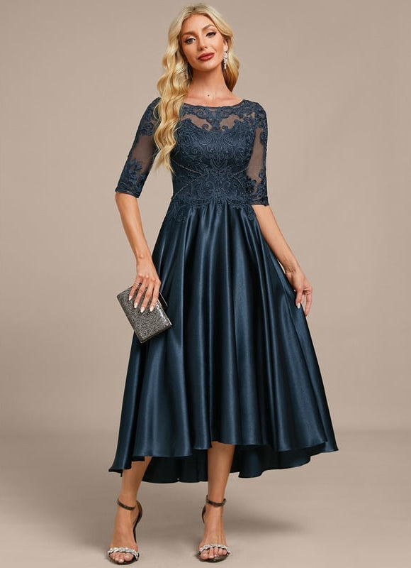 Robe Trapèze Élégance Marine Satinée - gallery 4