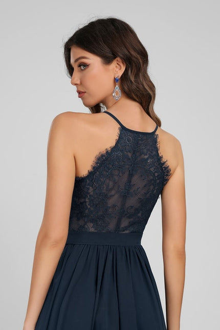 Robe Trapèze Bleue Marine Dentelle Mousseline - gallery 2