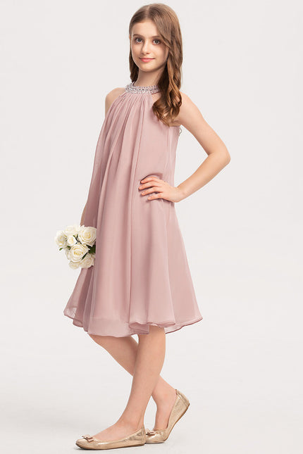 Robe Trapèze Rose Pastel À Perles - gallery 2
